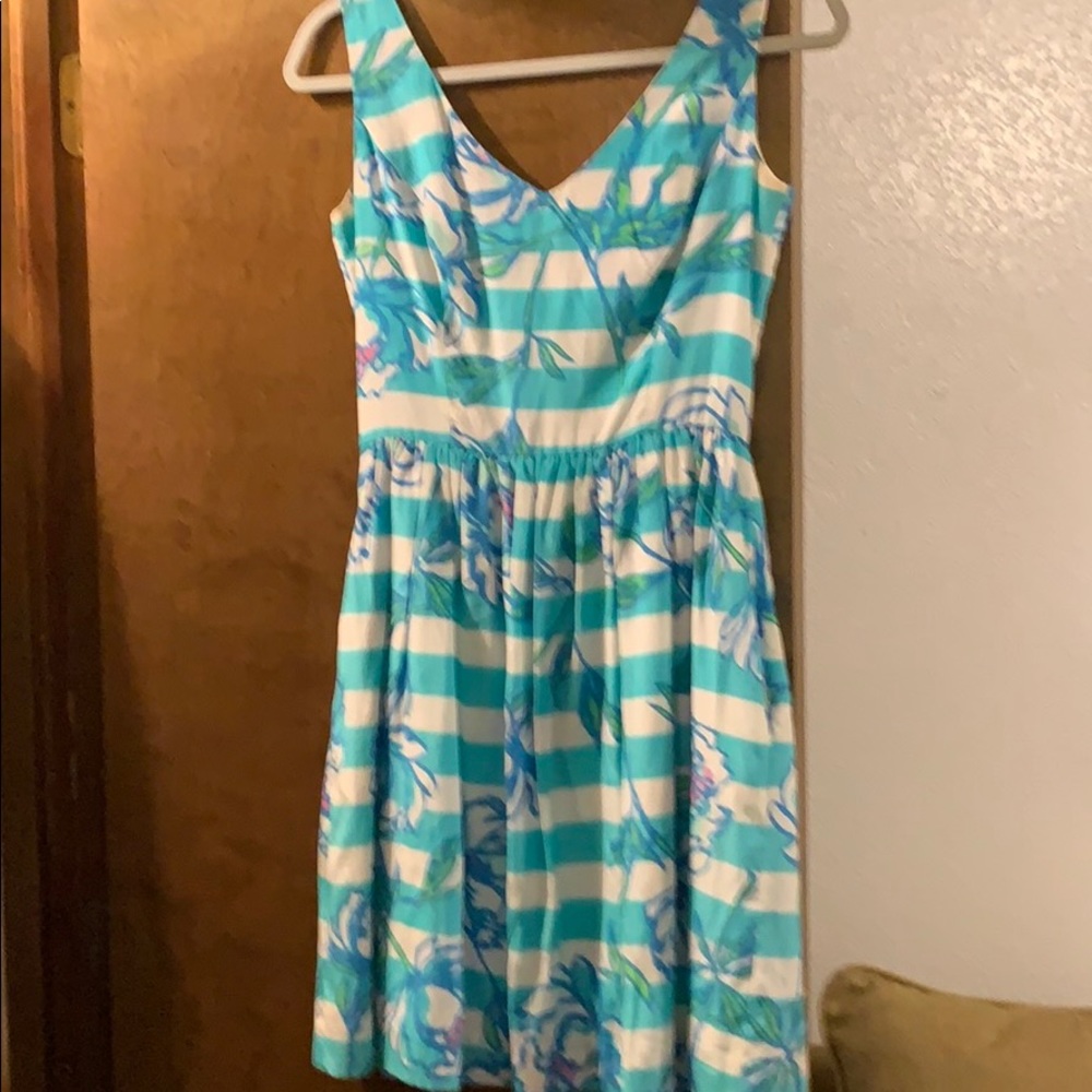 Lilly Pulitzer sundress in blue and aqua